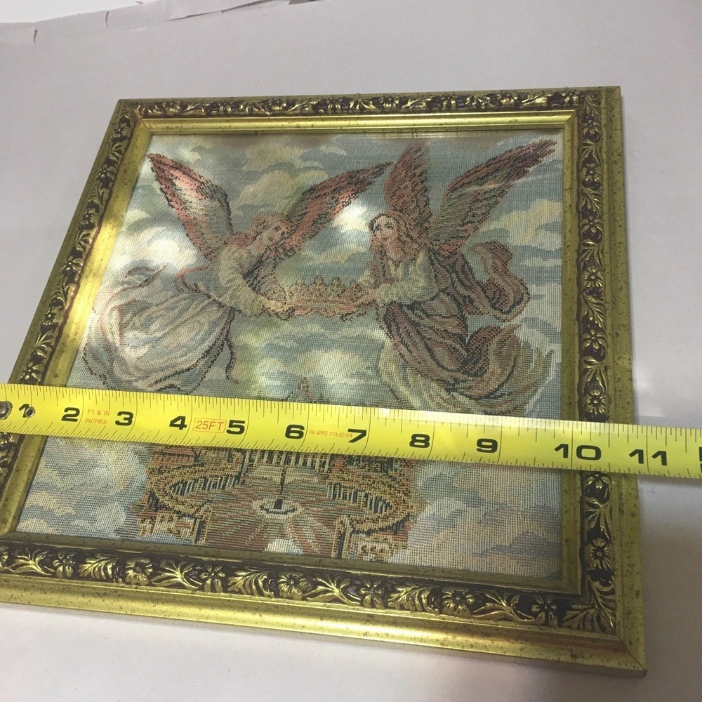 Vintage Tapestry Angels Crowing Glory Gold Frame 10.5"x10.5" - Picture 5 of 8